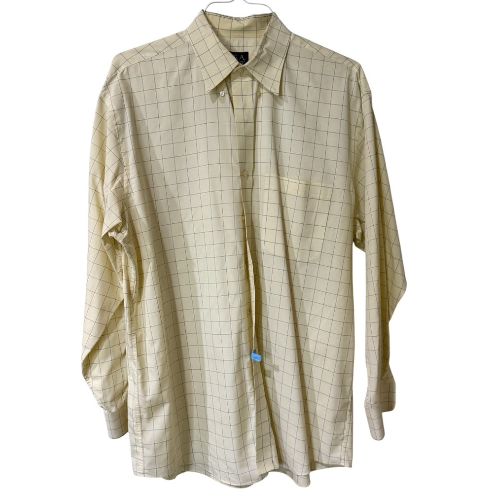 Jos. A. Bank Yellow Long-Sleeve Dress Shirt with blue windowpane check